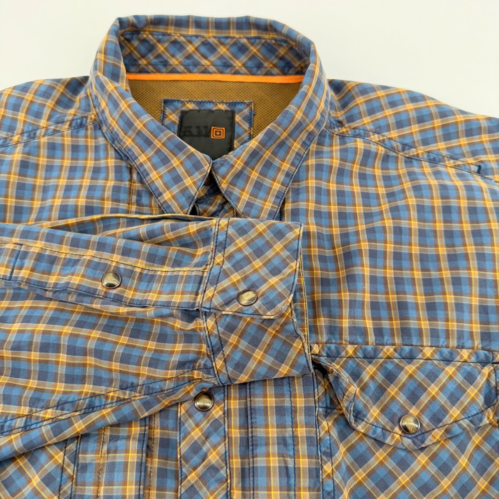 5.11 Tactical Shirt Womens 2XL Blue Orange Plaid Snap Front Long Sleeve Utility